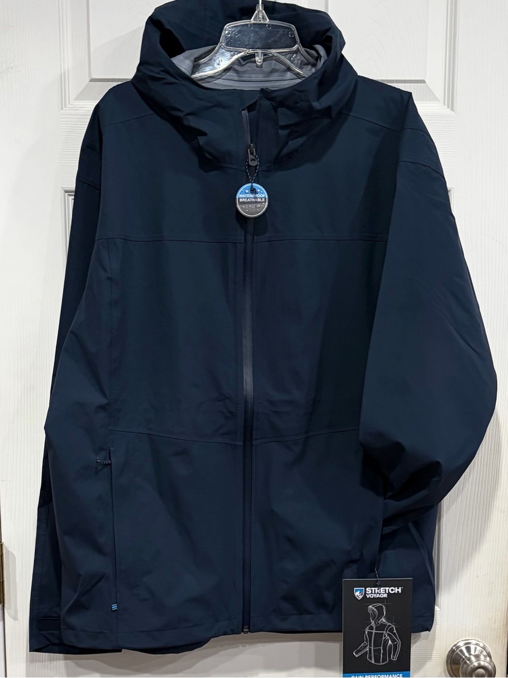 Kuhl Men's Medium Stretch Voyagr Jacket Navy Blue NWT Rain Soft Comfy Hood